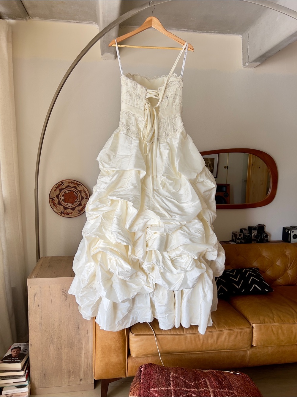 Ivory Ruffled Ball Gown Wedding Dress with Lace Corset Bodice
